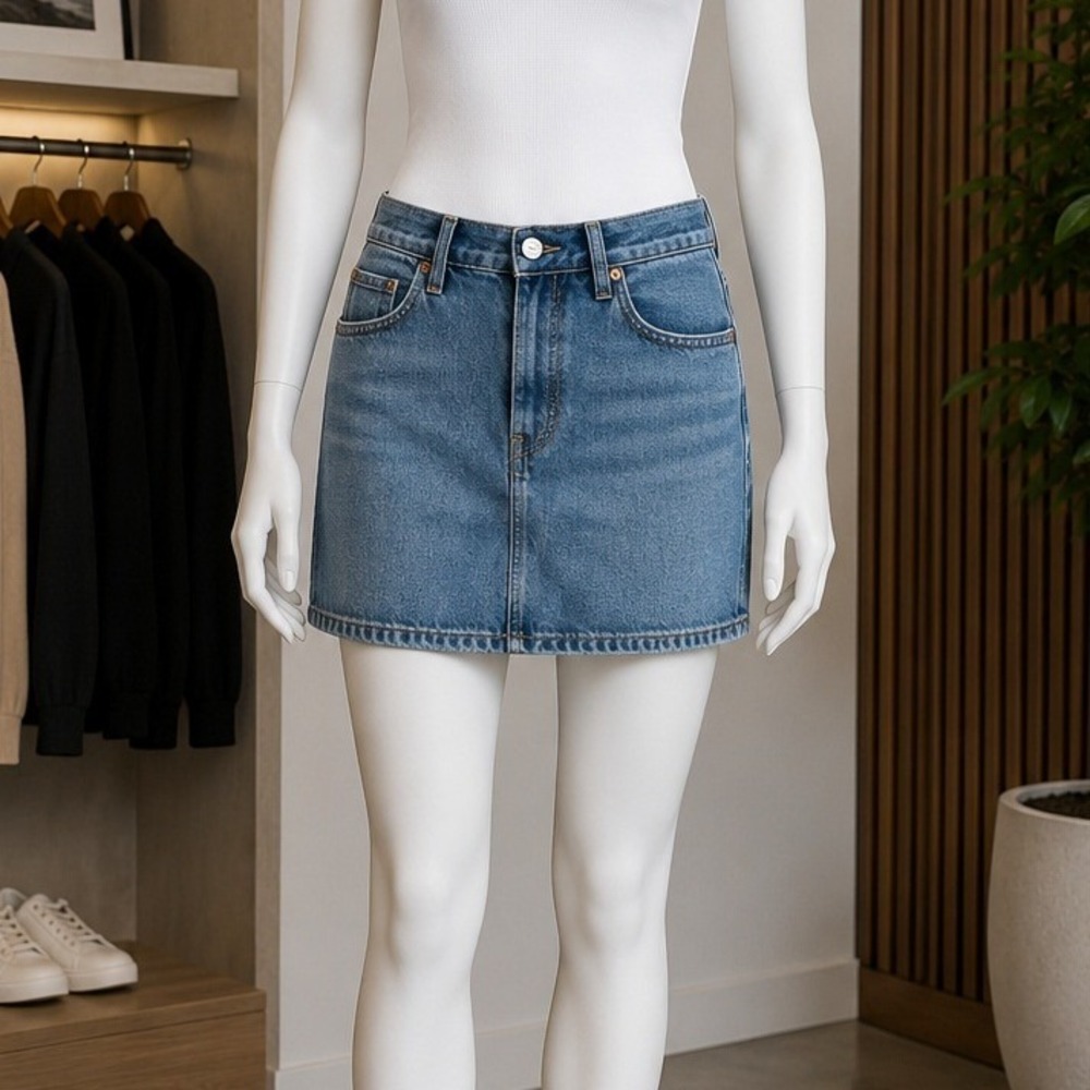 Levi's Womens Icon Skirt Denim Mini Button Fly Blue 26